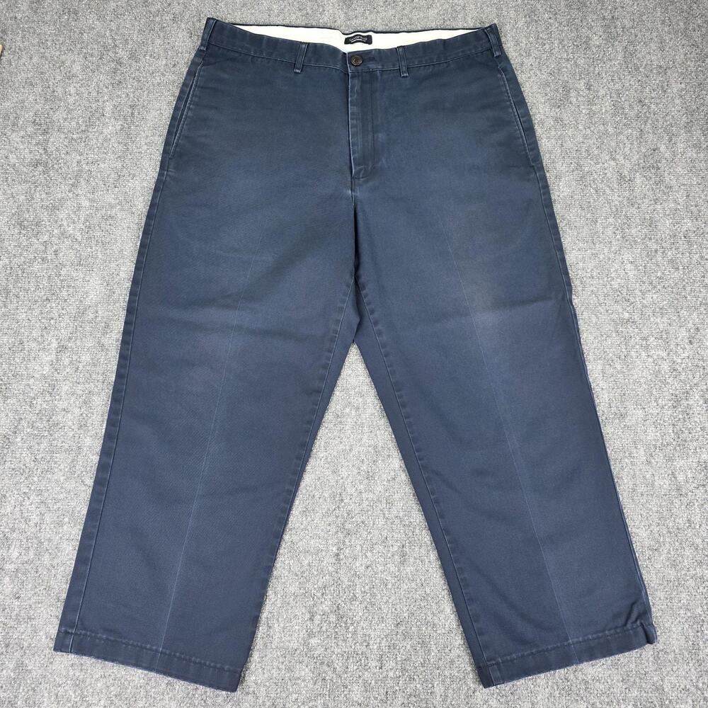 Lands End Chino Pants Mens 37x26 Navy Blue Traditional Fit Casual Cotton Preppy